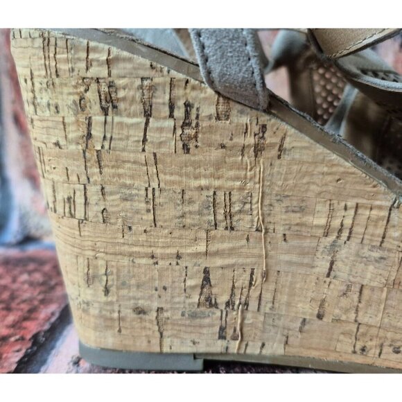 Franco Sarto Cork Platform Wedge Sling Back Sandal Taupe Size 10 Mesh Faux Suede - Picture 7 of 14